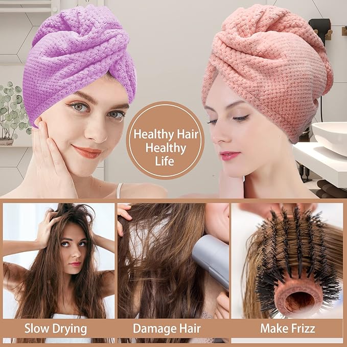 CZZXI 3 PCS Microfiber Hair Towel, Hair Wraps for Women Wet Hair, Fast Drying Hair Turban, Anti Frizz Head Towels Wrap for Curly Hair (Purple, Pink, Blue)