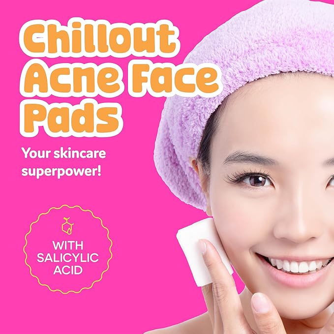 BeYoutiful ChillOut Gentle Acne Cleansing Face Wipes with Salicylic Acid for Teens and Kids, 60 Toner Facial Pads, Vegan Skincare, Safe Formula with Tea Tree Oil & Chamomile