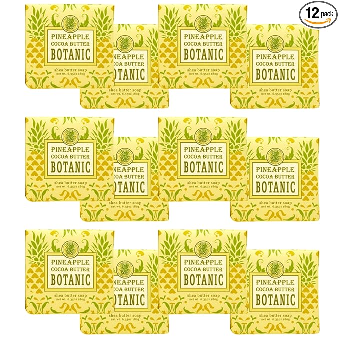 Greenwich Bay Mini Botanical Soap Bars – 12 Pack 1.9 oz Each – Individually Wrapped Guest Soaps for Airbnb, Spa, Travel, Bath – Travel Size Bar Soap Set, Pineapple