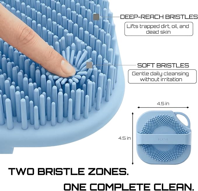 Silicone Body Scrubber for Shower - Exfoliating Body Brush with Non-Slip Grip - Durable Loofah Alternative - Soft Bristles for Gentle Cleansing, High Lather & Quick Drying, Blue