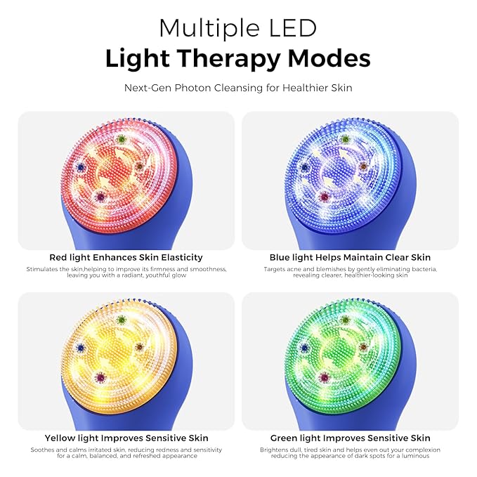 Face Scrubber Facial Cleansing Brush - Waterproof and Rechargeable Face Cleansing Brush with 4 LED Gentle Light, Cleansing, Exfoliating and Massaging, Electric Face Scrub Brush for Men & Women