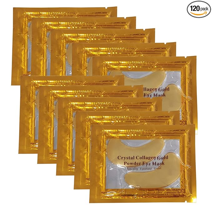 Vandarllin24K Gold Powder Gel Collagen Eye Masks Sheet Patch, Remove Bags,Dark Circles &Puffiness,Reduce Wrinkle,Moisturising,Hydrating for Blackheads (120Pairs)