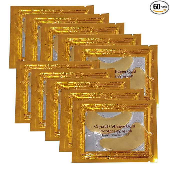 Vandarllin24K Gold Powder Gel Collagen Eye Masks Sheet Patch, Remove Bags,Dark Circles &Puffiness,Reduce Wrinkle,Moisturising,Hydrating for Blackheads (60Pairs)