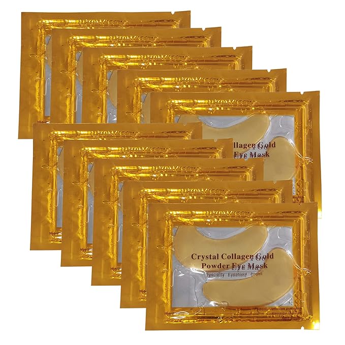 Vandarllin 24K Gold Powder Gel Collagen Eye Masks Sheet Patch, Remove Bags,Dark Circles &Puffiness,Reduce Wrinkle,Moisturising,Hydrating for Blackheads (10 Pairs)