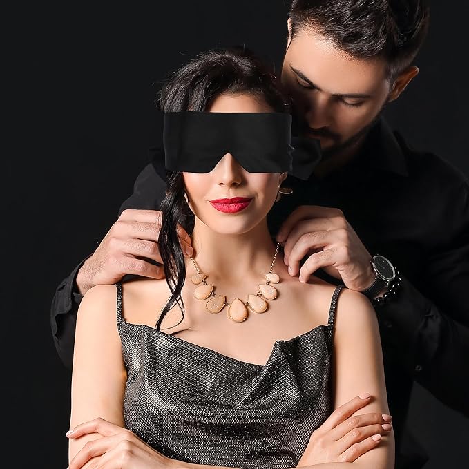 FRESHME Satin Sleep Mask - Comfortable Eye Mask Blindfold for Women Men Soft Adjustable Blackout Eye Cover Shade for Night Sleeping Travel Meditation Pure Black Valentine's Day Gift 160cm/63in