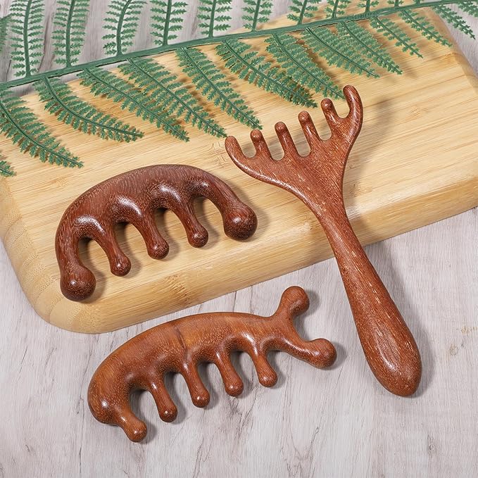 EupHHonycs 3 Pcs Wooden Head Scalp Massager Comb, Wooden Wide Tooth Comb, Head Massage Tool for Relaxation Hair, Portable Heads Scratcher Massager, Gift for Mother Sister Lover