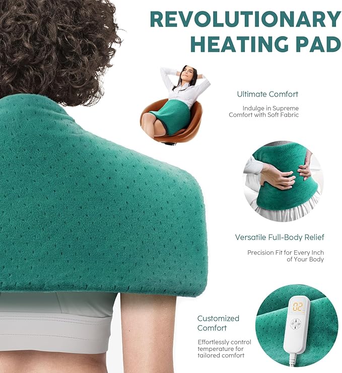 Mothers Day Gifts for Mom Her,Heating Pad for Back Pain & Cramps - Ultimate Pain Relief & Versatile Gift for Women, Men, Dad, Mom - Ideal for Christmas, Soft Machine Wash Fabric, King Size 12"x24"