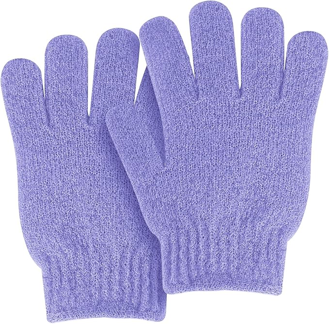 MOLOPPO 2 PCS Exfoliating Glove, Scrub Gloves Exfoliating, loofah, Body Exfoliator, Bath Gloves（Purple）