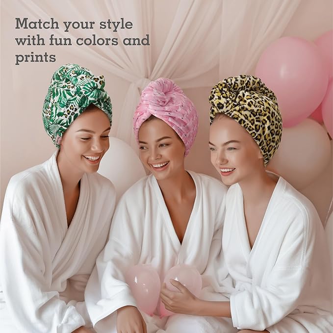 Brook + Bay Microfiber Hair Towel Wrap - Quick Dry Microfiber Towel for Hair - Anti-Frizz Plopping Turban - Machine Washable - Cheetah