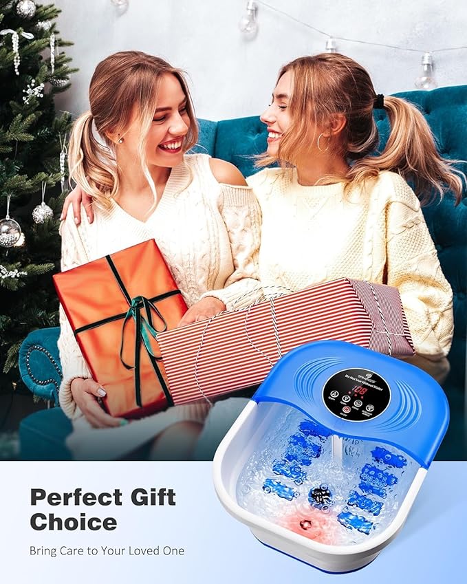 SPA4PIEDS Foot Spa Bath Massager with Heat, Bubble Jets, Red Light & Timer, Pedicure Foot Spa with 95-118℉ Temperature Control, 8 Shiatsu Rollers, Pumice Stone, Gift for Women,Men,Dad