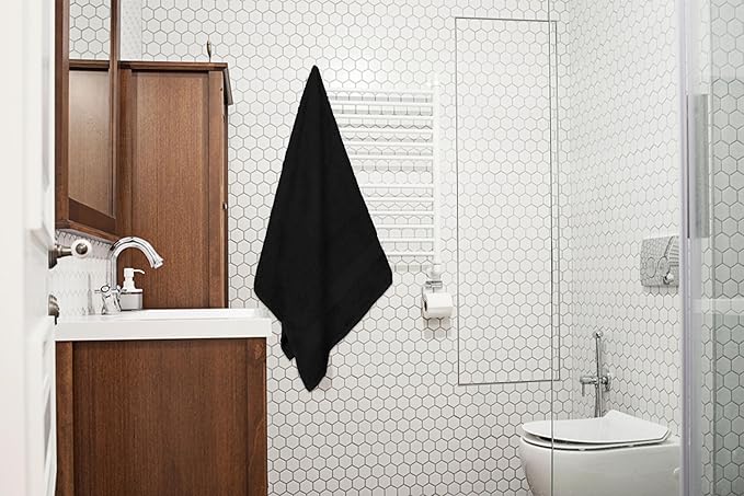 Large Bath Towels Pack of 6 – 24" x 50", 100% Cotton Terry – Soft, Quick-Dry & Highly Absorbent – Black Towels for Bathroom, Spa, Shower, Pool & Daily Use