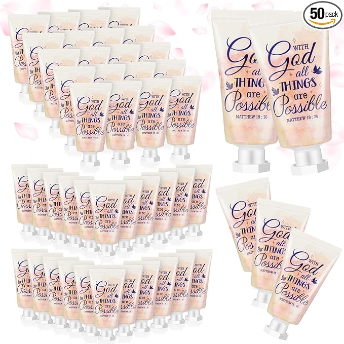 50 Pack Christian Hand Lotion Bulk Gifts for Women Mother's Day Gifts Bible Mini Travel Hand Lotion for Women Church Appreciation(Cute)