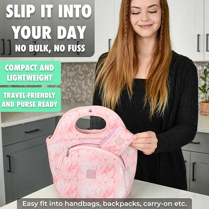 Made Easy Kit Nail Clipper Set – 7-Piece Portable Manicure & Grooming Kit with Stainless Steel Tools in Neoprene Case – Stay Organized, Purse-Friendly, Travel Essential for Women & Men (Pink Marble)
