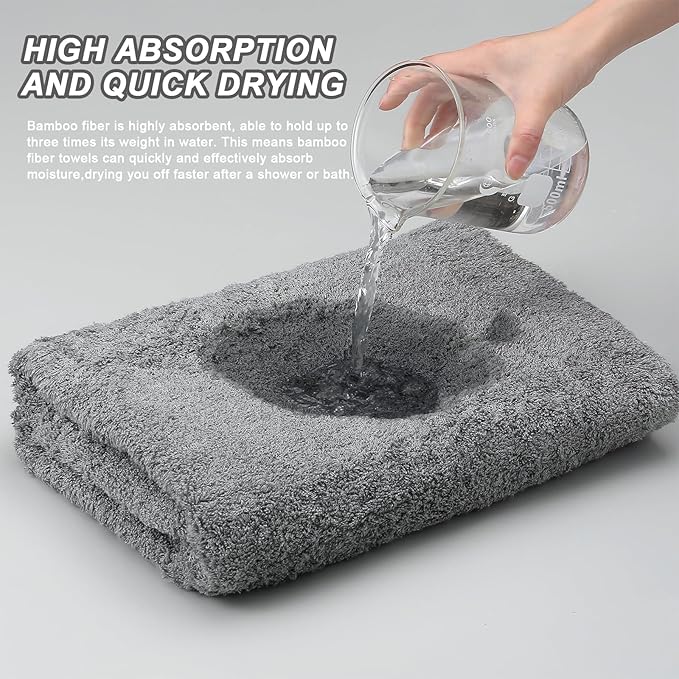 Aibaser Bath Towels, 27x54inch - Natural, Ultra Absorbent Towels for Bathroom, Travel, Gym, Shower and Spa (6 Piece Set) (Grey)