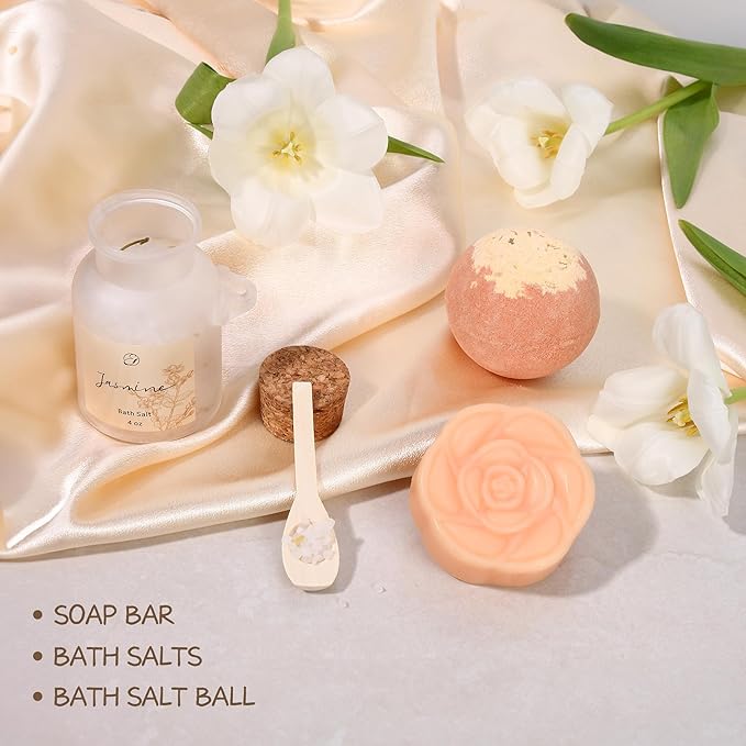 EXTALOW Spa Gifts for Women Mothers Day Gifts Jasmine Bath Gift Baskets Relaxing Self Care Gift for Mom Girlfriend Sister Wife Auntie Home Bath Care Package Thank You Birthday Gift Friendship