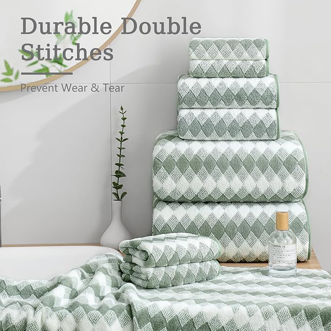 8 Piece Bathroom Towel Set Green |2 Oversized Large Bath Towels Sheet,2 Hand Towels and 4 Washcloths| 600GSM Ultra Soft Luxury Premium Towel Set Highly Absorbent Quick Dry Hotel Towel Collection