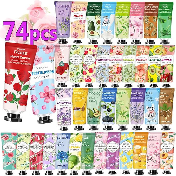74 Pack Bulk Hand Cream,Easter Basket Stuffers, Mothers Day Gifts for Mom,Teacher Appreciation Gifts,Bulk Gifts for Nurse Coworkers,Small Party Return Gifts,Travel Size Hand Lotion for for Women