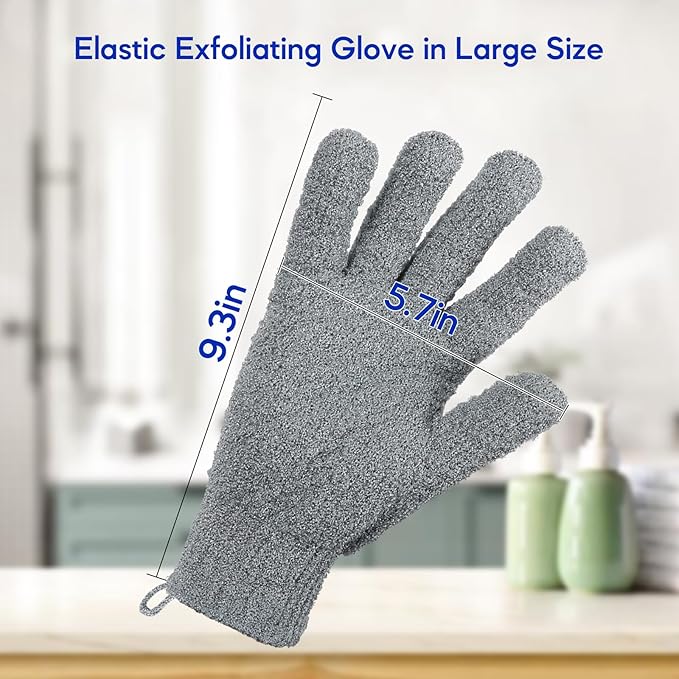 Exfoliating Gloves for Big Hands 8Pack- Lengthened and Large Double-Sided Shower Gloves(4Pairs/8Pcs) for Shower, Spa, Massage - Large Bath Gloves (4Pcs Black and 4Pcs Gray)