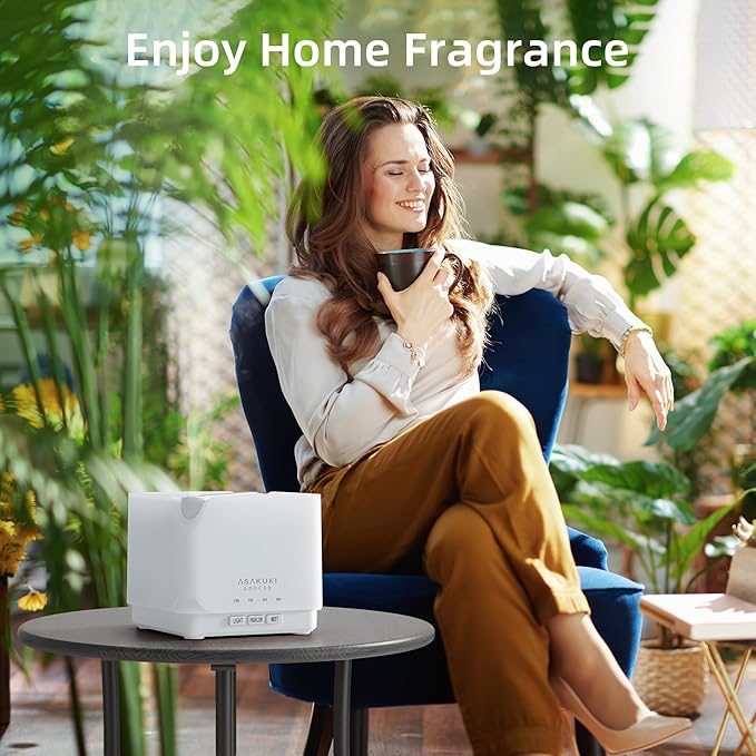 ASAKUKI Essential Oil Diffuser for Home, Large 700 ml Humidifier with Automatic Shut-Off, Quiet Aromatherapy Diffuser with 7 LED Lights for Living Room, Bedroom, Hotel, Gift for Mom - Pure White