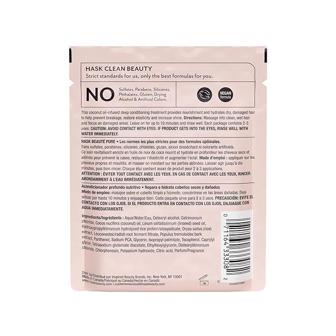 HASK COCONUT Nourishing Deep Conditioner Treatments for all hair types, color safe, gluten-free, sulfate-free, paraben-free - Pack of 6