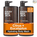 Every Man Jack Citrus + Eucalyptus Mens Body Wash for All Skin Types - Cleanse, Hydrate, and Smell Great - Free of Parabens, Phtalates, and Dyes - 33.8 fl oz (2 Pack)