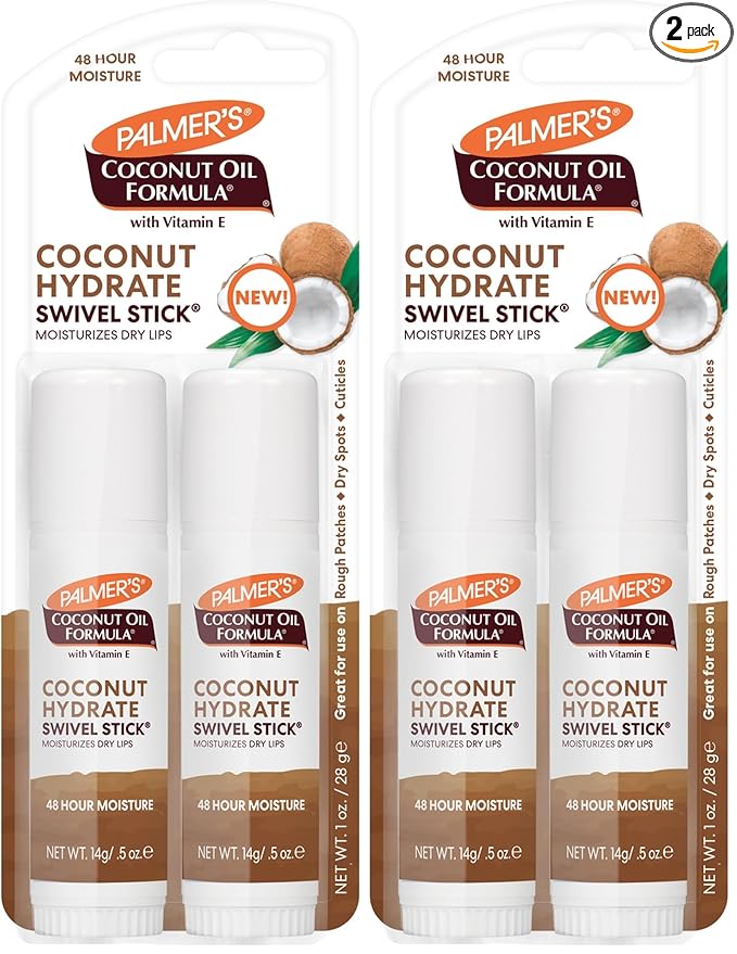Palmer's Coconut Oil Formula Moisturizing Swivel Stick with Vitamin E, Lip Balm, Face & Body Moisturizer Stick, Ideal for Treating Dry Skin Patches (Pack of 4)