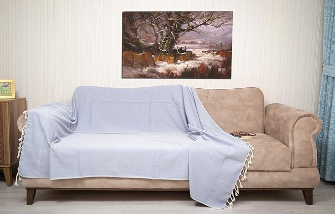 Bersuse 100% Cotton Ventura XL Throw Blanket for Couch - 100% Cotton - 60x90 Inches, Denim Blue