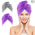 NEXCOVER Hair Towel Microfiber, 2 Pack Grey Purple 9.8 inch X 25.5 inch Hair Wrap,Ultra Absorbent Hair Turbans,Fast Drying Head Towels for Women Wet Hair,Long,Curly,Thick,Frizzy Hair