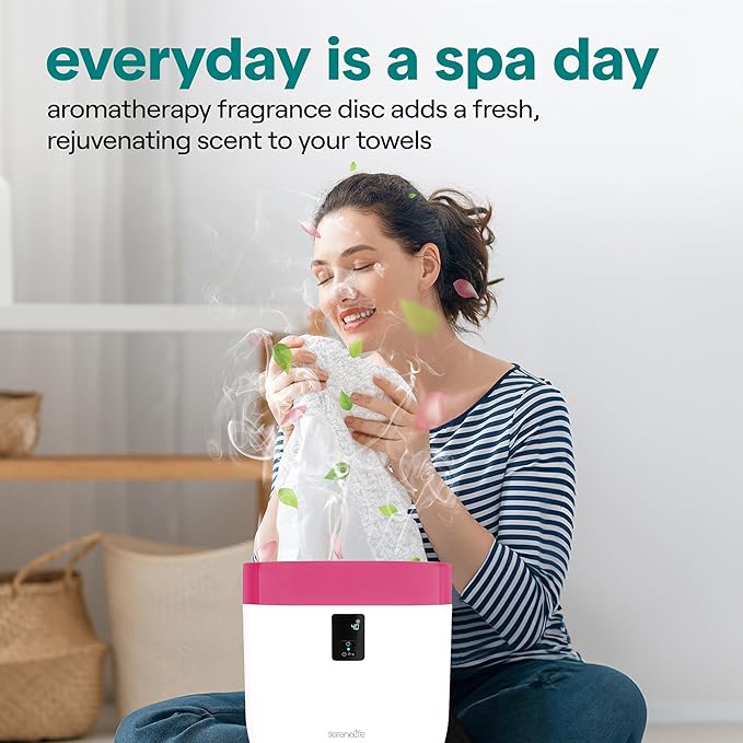 SereneLife Counter Towel Warmer Bucket - with Customized Fragrance for Spa and Bathroom, Luxury Heater, Auto Shut Off, Fits 1 Large Blanket, Bathrobe, PJs (Pink)