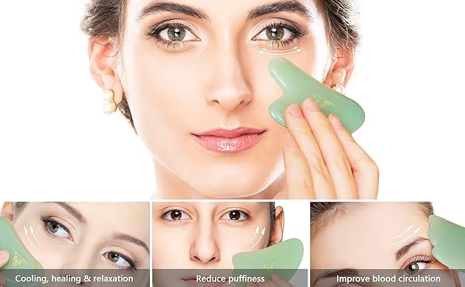 Mina Heal Jade Roller for Face, Lymphatic Drainage Massager & Gua Sha Facial Tool, Face Roller Skin Care Lymphatic Drainage Facial Massager