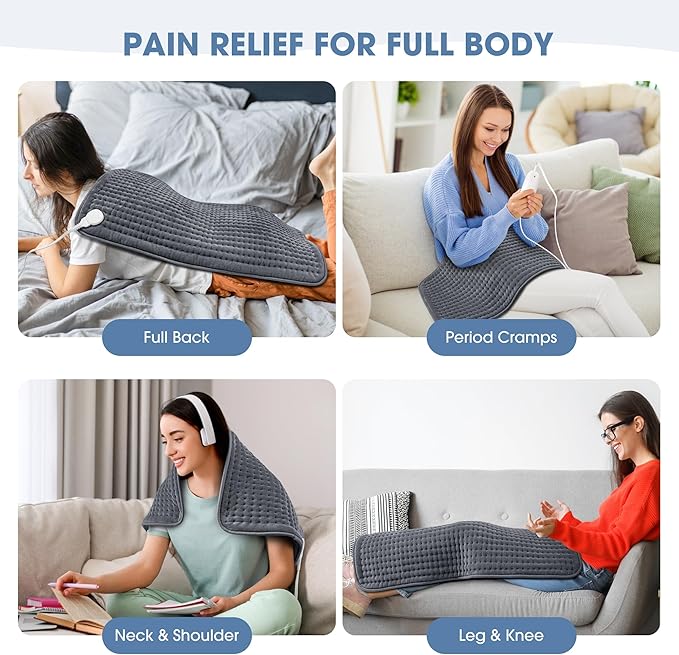 FluffyWarmth Electric Heating Pad for Back, Extra Large 17''x 33'' XXXL for Full Body,Menstrual Period Cramps,Neck Shoulder Back Pain Relief, 6 Heat Settings 4 Timers Heating Pad, Gifts for Women Men