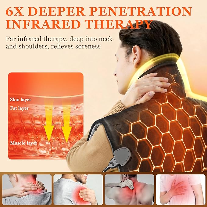 UTK 30s Fast Heating Pad, 6X Deeper Far Infrared Heating pad for Neck and Shoulders Pain Relief, 8 Heat Settings, 4H Auto-Off, Extra Large 24"x20" with Adjustable Strap, Mothers Gifts for Women