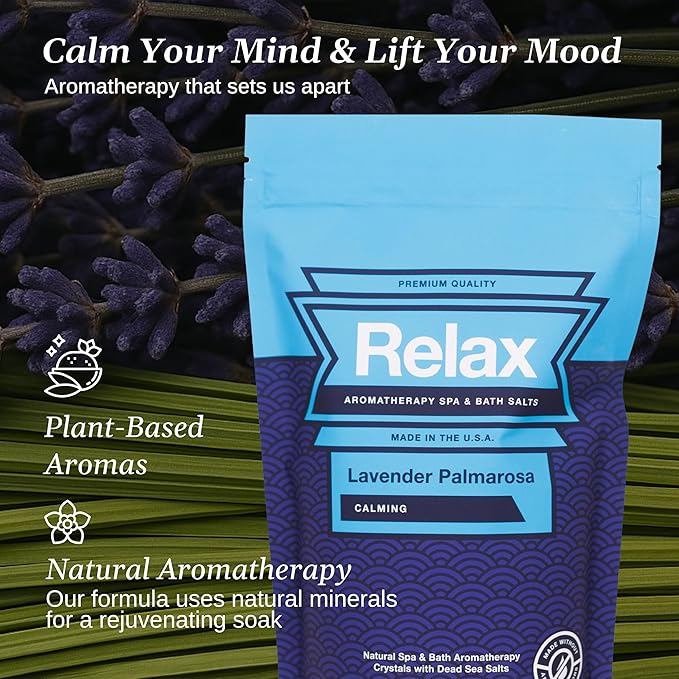 Relax Spa & Bath Aromatherapy Bath Salts for Hot Tub, Bath, or Spa, 2LB Bag Infused with Magnesium, Bath Salt for Soaking, Lavender Palmarosa Scent