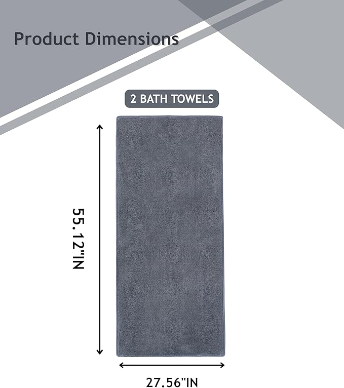 sakano 2-Piece Bath Towel Set - Ultra Soft Highly Absorbent No Fuzz Quick-Dry Microfiber Bath Sheets for Gym, Spa, and Salon -Dark Grey, 28 x 55 inches