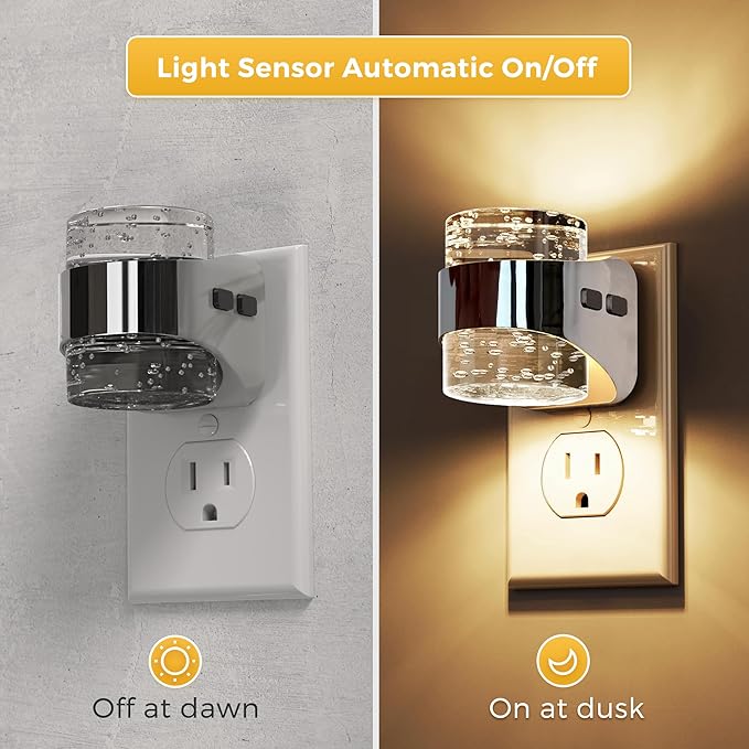 L LOHAS LED Night Light, 2 Pack 3000K Bubble Night Lights Plug into Wall, Acrylic Night Lights with Light Sensor, Adjustable Brightness,Plug in Nightlights for Rooms Bathroom Hallway