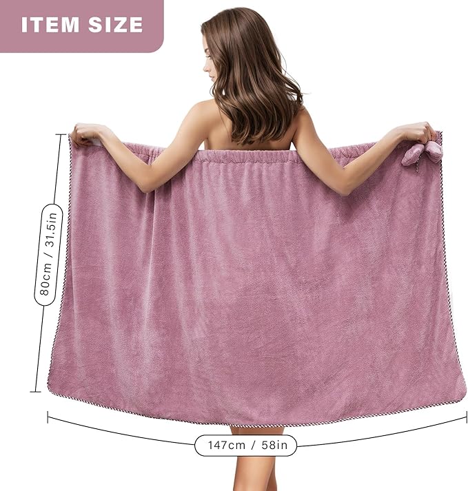 GOSCHE Bath Wrap Towels for Women - Adjustable Shower Spa Wrap with Home Hotel Bath Towel Nightgown for Sauna Beach Pool Gym Travel - Purple