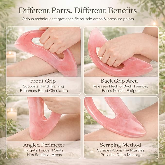 BBTO 2 Pcs Body Gua Sha Tool Large Resin Scraping Tools with Handle for Back, Neck, Face, Leg - Lymphatic Drainage, Cellulite Removal, Muscle Relief (Pink)