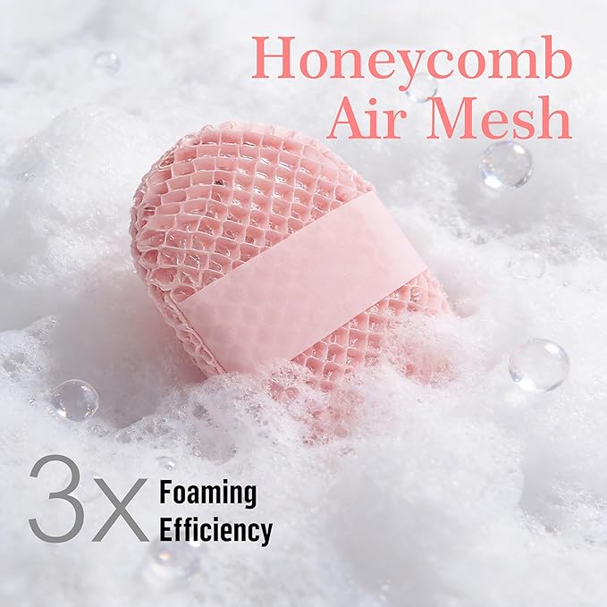 Bath Mitt - Exfoliating Glove, Honeycomb Body Scrubber,Massage Body Scrub Gloves for Home Spa,Mitt Sponges for Cleaning Body,Deep and Gentle,Fast foaming (Pink(Softer,Small Size,) New Version)