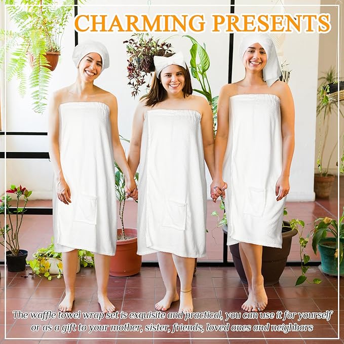Tigeen Plus Size Towel Wrap for Women Spa Robe Set with Shower Hair Drying Turban Cap Towel Headband Adjustable Bathrobe