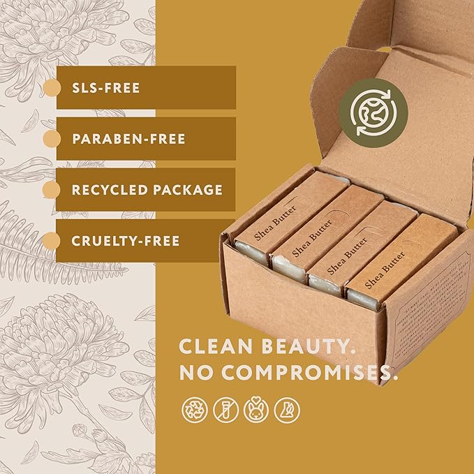 Mary Case Goat Milk & Shea Butter Bar Soap Set of 4 | Natural Soap with Olive & Coconut Oils | Fragrance-Free Bath Soap for Men & Women | Deep Nourishing & Soothing Sensitive Skin