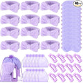 48 Pcs Spa Party Supplies Sleepover Essentials Gift for Mother's Day Spa Headband Plush Eye Mask Claw Clips Organza Bag for Women Adult Slumber Party Supplies (Purple)