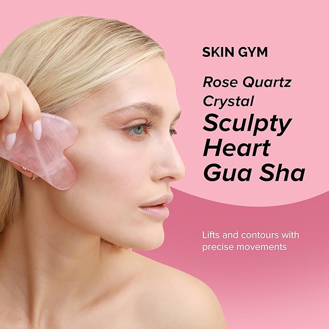 SKIN GYM Rose Quartz Sculpty Heart Gua Sha Tool, Heart-Shaped Facial Massage Tool for Sculpting and Relaxation