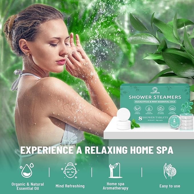 Shower Steamers Aromatherapy, Basket Set for Mothers Day Gifts for Mom, 8-Pack Shower Bombs Eucalyptus & Mint Essential Oil, Relaxation & Self Care Teacher Appreciation Gifts for Women & Men Wife