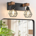 FadimiKoo 2-Light Rustic Style Wood Bathroom Wall Sconce, Farmhouse Vanity Lighting Fixture fopr Bathroom, Industrial Wood Wall Light Over Mirror with Metal Shade, Bulbs Not Included