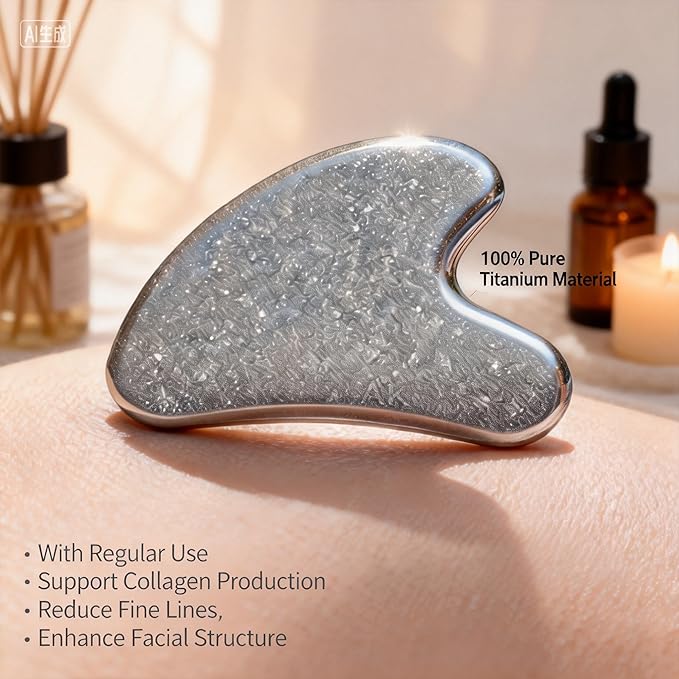 Titanium Gua Sha Facial Tool, Gua Sha Tool for Face & Body,Face Massager Tool for Lymphatic Drainage,Smooth, Skin-Friendly, Hypoallergenic(Silver)