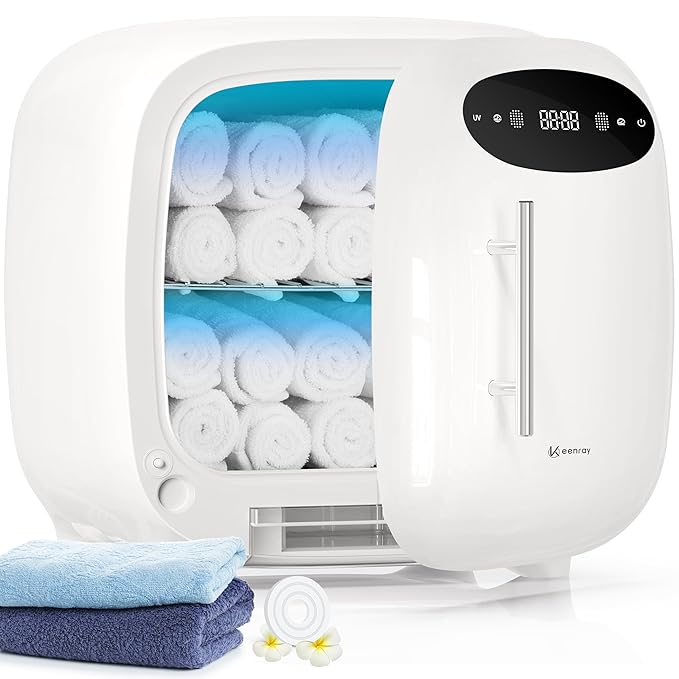 Keenray Hot Towel Warmer Cabinet, Professional Spa Towel Warmer with Digital Screen, Adjustable Timer and Delay, Customized Fragrance, Heat Dry & Wet Towels for Spa, Salon, Home 14 L Snow White