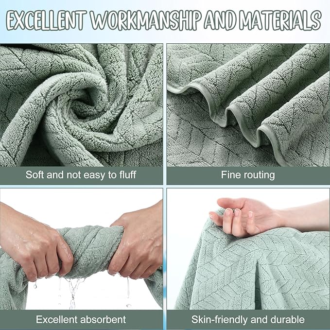 SmoothNovelty 16 Pack Microfiber Bath Towels Bulk 27'' x 60'' Oversized Size Bath Towel Highly Absorbent Extra Large Soft Drying for Beach Shower Summer Salon Sport Gym Party (Wheat,Green)