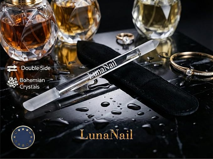 Double-Sided Czech Crystal Glass Cuticle Pusher | Premium Etched Manicure Stick with Pointed & Slanted Ends | Gentle Non-Metal Care for Natural Nails | Hygienic & Durable | Velvet Case