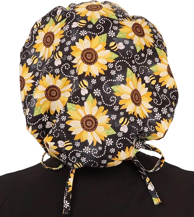 Sparkling EARTH Banded Bouffant Surgical Scrub Ponytail Working Caps and Built-in Sweatband - 100% Cotton - Made in The USA