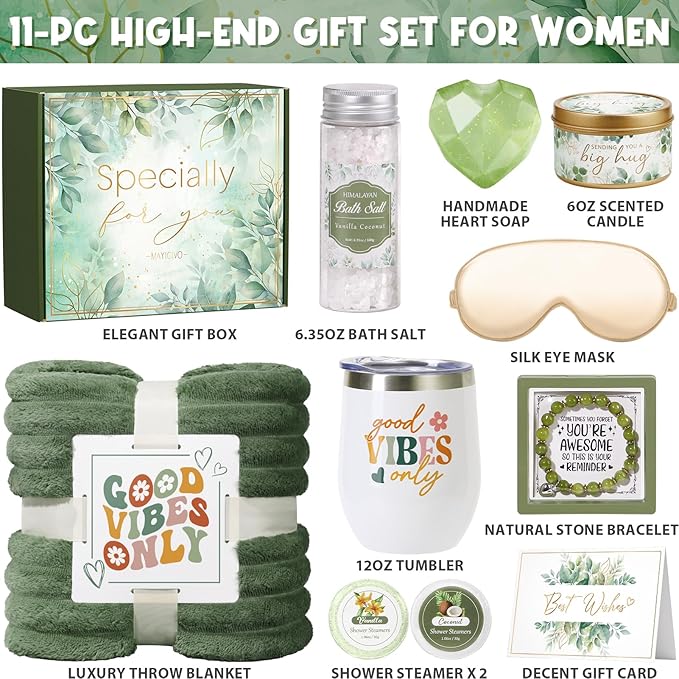 Mothers Day Birthday Gifts for Women Self Care Gift, Get Well Soon Gift Baskets Relaxing Spa Care Package for Women with Blanket, Unique Gift Baskets for Mom Her Wife Girlfriend Friend Sister Teacher